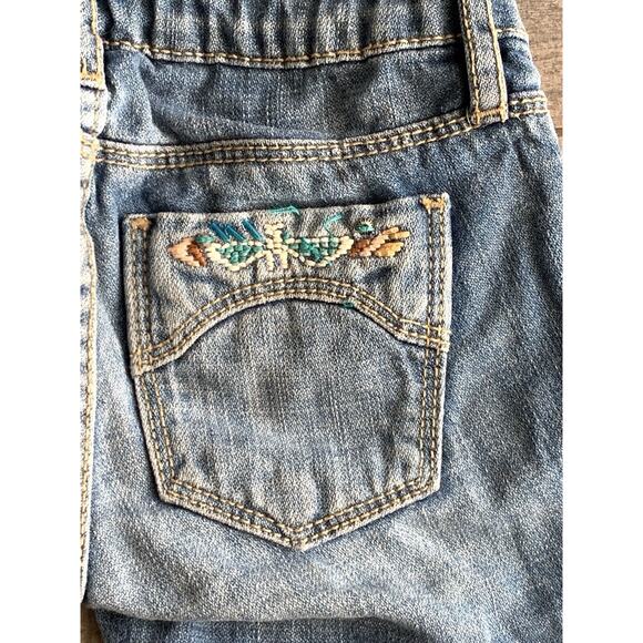 GAP Kids Girls Aztec Embroidered Denim Shorts Size 4 Distressed Blue Adj Waist - Picture 5 of 5